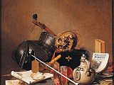London National Gallery Next 20 13 Jan Jansz Treck - Vanitas Still Life Jan Jansz Treck - Vanitas Still Life, 1648, 91 x 78 cm. In this apparently quiet still life, each object contains a secret message about death and how quickly life goes by. The skull is an obvious symbol of death. The helmet is a reminder that armour cannot protect even the greatest warrior from death. The hour-glass measures how time passes. The pipe and the plug of tobacco suggest that life is like smoke, here for a while and then gone forever. The shell and straw, used for blowing soap bubbles, suggest that life is fragile like a bubble. The book of music and the instruments suggest that life is like a melody, heard for a while and then silent.